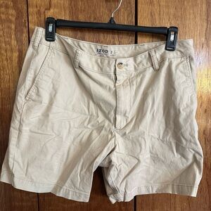 Izod Tan Flat Front Shorts Casual Style